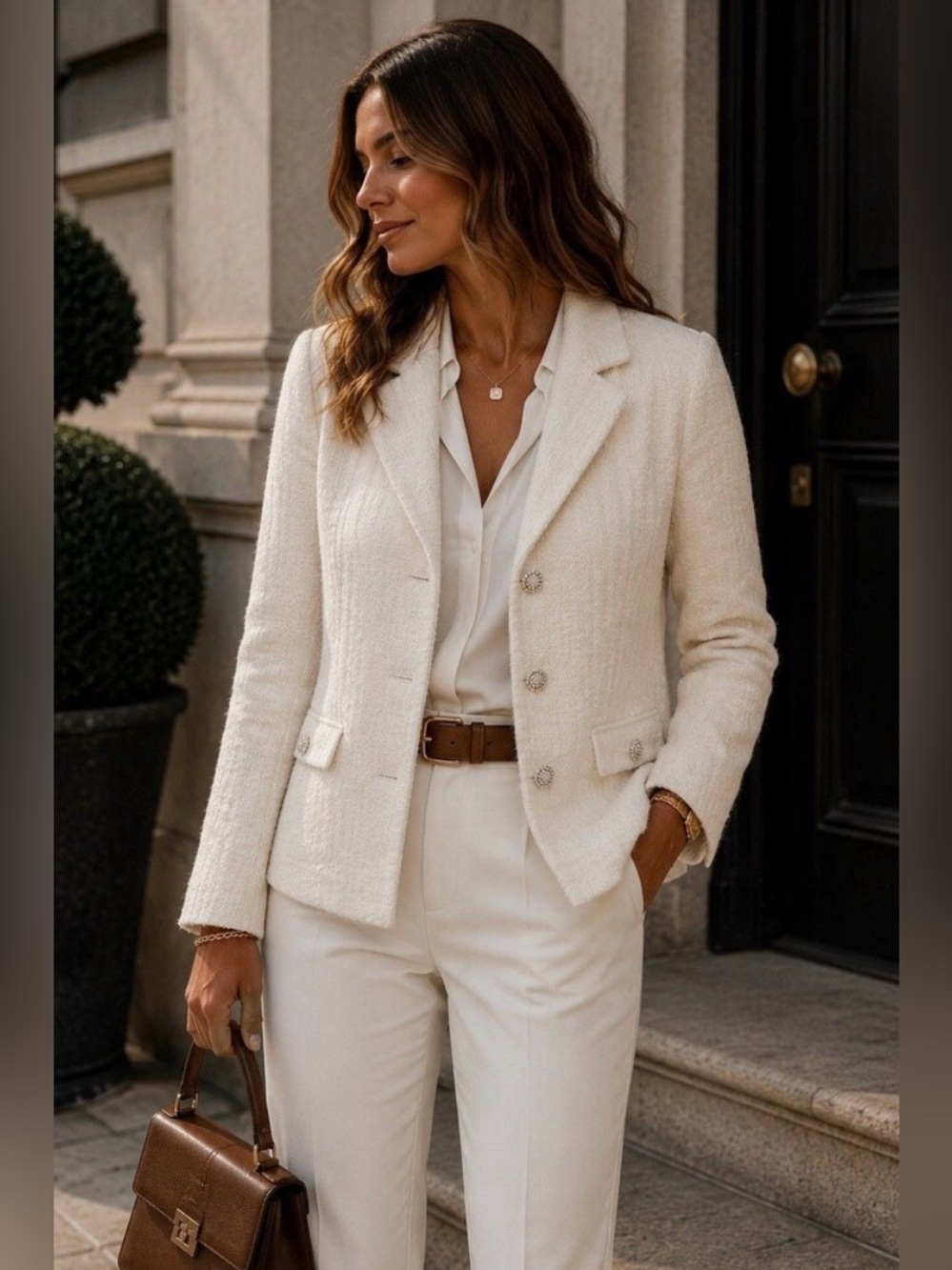 Zara Textured Short Blazer Jacket Womens Large Beige Cotton Rhinestone Button
